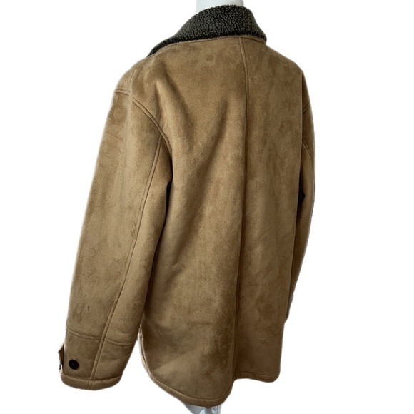 RFT Rainforest Mens Faux Sherpa Pockets Button Up Coat Beige/ Gray M - Picture 4 of 15